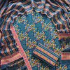 Handcrafted Navy Blue Floral Vine & Bandhani Printed Pure Cotton Unstitched Suit Set