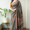 Charcoal Black & Crimson Red Artisanal Booti Chanderi Silk Saree