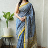 Royal Indigo Blue & Yellow Artisanal Booti Chanderi Silk Saree