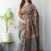 Black & Beige Floral Jaal Chanderi Silk Saree with Indigo &amp; Rust Pallu