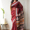 Deep Maroon Solid Chanderi Silk Saree with Block-Printed Pallu & Geometric Border
