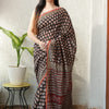 Charcoal Black & Deep Rust Diamond Booti Chanderi Silk Saree