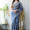 Royal Blue & Mustard Yellow Paisley Chanderi Silk Saree