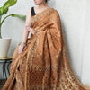 Earthy Caramel Brown & Ochre Geometric Chanderi Silk Saree