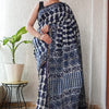 Off-White & Indigo Blue Floral Booti Chanderi Silk Saree