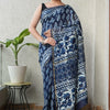 Deep Indigo Blue & Off-White Artisanal Paisley Chanderi Silk Saree