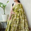 Olive Green & Off-White Batik Floral Chanderi Silk Saree