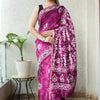 Vibrant Magenta Purple & Off-White Batik Chanderi Silk Saree