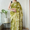 Olive Green & Off-White Batik Floral Chanderi Silk Saree