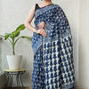 Deep Indigo Blue & Off-White Geometric Pyramid Chanderi Silk Saree