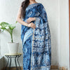Ocean Blue & Off-White Batik Floral Chanderi Silk Saree