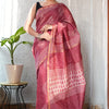 Dusty Rose & Off-White Floral Chanderi Silk Saree