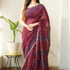 Deep Wine & Crimson Ajrakh-Inspired Chanderi Silk Saree