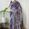 Deep Indigo Blue & Crimson Ajrakh-Style Chanderi Silk Saree
