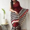 Deep Crimson & Charcoal Black Half-and-Half Paisley Chanderi Silk Saree