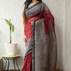 Deep Crimson & Charcoal Black Geometric Ajrakh-Style Chanderi Silk Saree