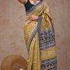 Mustard Yellow & Indigo Floral Chanderi Silk Saree