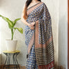 Slate Indigo & Rust Red Ajrakh-Style Chanderi Silk Saree