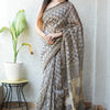 Beige & Slate Indigo Leaf-Lattice Chanderi Silk Saree