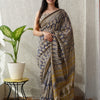 Slate Indigo & Ochre Yellow Leaf Net Chanderi Silk Saree