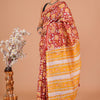 Crimson Red & Sunflower Yellow Hand-Block Printed Chanderi Silk Saree