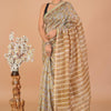 Sage Green & Ochre Floral Hand-Block Printed Chanderi Silk Saree
