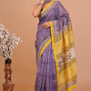 Lavender Violet & Haldi Yellow Leheriya Hand-Block Printed Chanderi Silk Saree