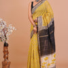 Bright Sunshine Yellow & Charcoal Black Hand-Block Printed Chanderi Silk Saree