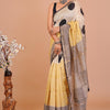 Cream Polka Dot & Yellow Striped Hand-Block Printed Chanderi Silk Saree