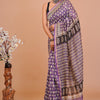 Royal Purple & Charcoal Black Floral Booti Hand-Block Printed Chanderi Silk Saree