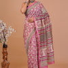 Orchid Pink & Cream Floral Jaal Hand-Block Printed Chanderi Silk Saree