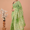 Apple Green & Ivory Fern Leaf Hand-Block Printed Chanderi Silk Saree