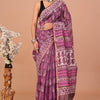 Mulberry Plum & Orchid Pink Floral Tree Hand-Block Printed Chanderi Silk Saree