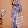 Lavender Violet & Sage Green Floral Jaal Hand-Block Printed Chanderi Silk Saree