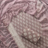 Dust Mauve & Off-White Floral Sprig Hand-Block Printed Cotton Unstitched Suit Set with Chiffon Dupatta