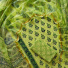 Vibrant Lime Green & Forest Floral Cotton Suit Set with Kota Doria Dupatta