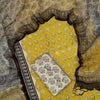 Mustard Yellow & Charcoal Floral Cotton Suit Set with Kota Doria Dupatta