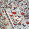 Powder Blue, Poppy Red & Royal Blue Mughal Floral Jaal Hand-Block Printed Cotton Unstitched Suit Set with Kota Doria Dupatta