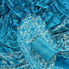 Ocean Blue Floral & Swirl Hand Block Printed Cotton Dress Material Set