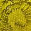 Lime Green & Off-White Leafy Motif Hand-Block Printed Cotton Unstitched Suit Set with Cotton Malmal Dupatta
