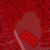 Handcrafted Crimson Red Geometric Check & Bandhani Printed Pure Cotton Unstitched Suit Set
