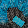 Charcoal Black & Vibrant Turquoise Blue Hand Block Printed Cotton Dress Material Set