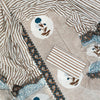 Earthy Brown Stripe & Teal Blue Floral Motif Block Printed Cotton Unstitched Dress Material