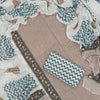 Earthy Brown Pinstripe & Teal Blue Chevron Block Printed Cotton Unstitched Dress Material