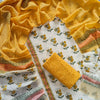 Sunshine Yellow Floral Boota & Leheriya Hand Block Printed Cotton Dress Material Set
