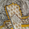 Mustard Yellow Peacock Boota & Black Floral Hand Block Printed Cotton Dress Material Set