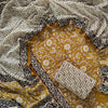 Mustard Yellow Floral Jaal & Charcoal Chevron Hand Block Printed Cotton Dress Material Set