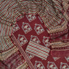 Deep Maroon Jharokha & Striped Cotton Unstitched Dress Material