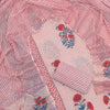 Coral Peach Floral & Striped Cotton Unstitched Dress Material