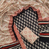 Handcrafted Midnight Black & Off-White Leaf Boota Printed Pure Cotton Unstitched Suit Set